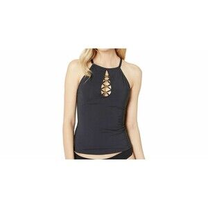 Bleu Rod Beattie Women's Go for the Gold Keyhole High Neck Tankini Top 4 Black